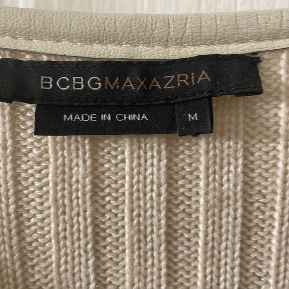 BCBG Cream leather and knit snap button long-sleeve quilted jacket size medium - Picture 3 of 11